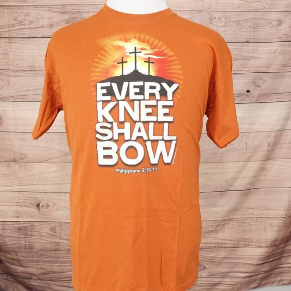 Every Knee Shall Bow Shirt Large Christian Cross Bible Verse Jesus Tee - Picture 4 of 8